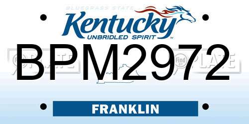BPM2972 Kentucky License Plate