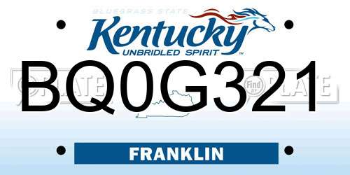 BQ0G321 Kentucky License Plate
