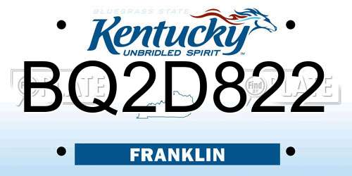 BQ2D822 Kentucky License Plate