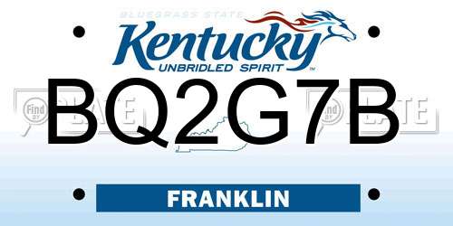 BQ2G7B Kentucky License Plate