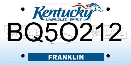 BQ5O212 Kentucky License Plate