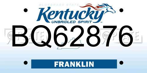 BQ62876 Kentucky License Plate