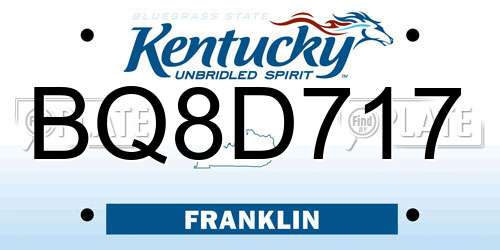BQ8D717 Kentucky License Plate