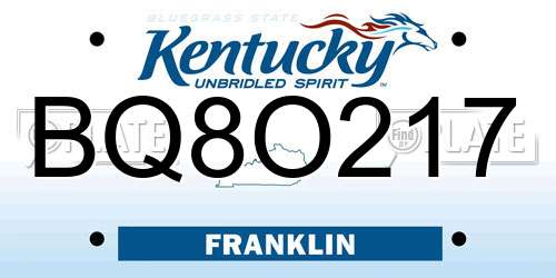 BQ8O217 Kentucky License Plate