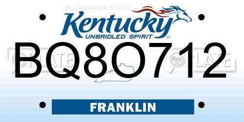 BQ8O712 Kentucky License Plate