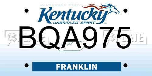 BQA975 Kentucky License Plate