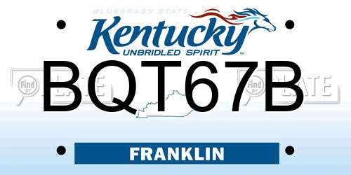 BQT67B Kentucky License Plate
