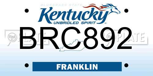 BRC892 Kentucky License Plate