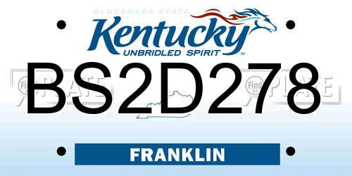 BS2D278 Kentucky License Plate