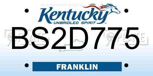 BS2D775 Kentucky License Plate