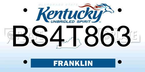 BS4T863 Kentucky License Plate