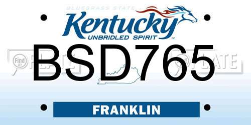 BSD765 Kentucky License Plate