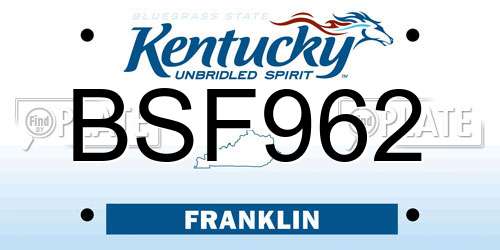 BSF962 Kentucky License Plate
