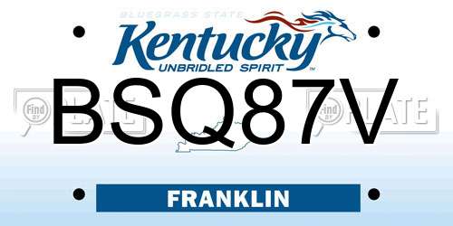 BSQ87V Kentucky License Plate
