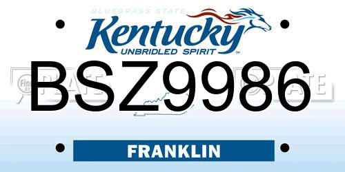 BSZ9986 Kentucky License Plate