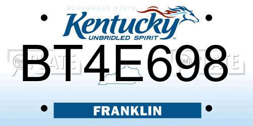 BT4E698 Kentucky License Plate
