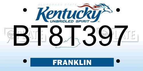 BT8T397 Kentucky License Plate