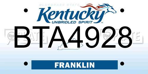 BTA4928 Kentucky License Plate