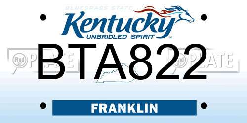 BTA822 Kentucky License Plate