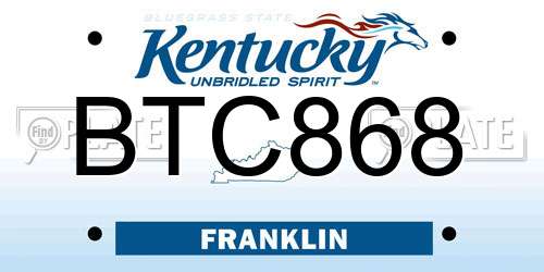 BTC868 Kentucky License Plate