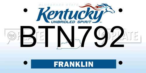 BTN792 Kentucky License Plate