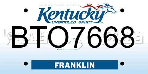 BTO7668 Kentucky License Plate