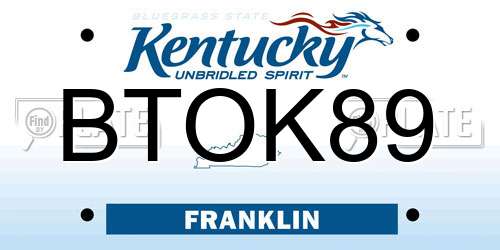 BTOK89 Kentucky License Plate