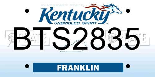 BTS2835 Kentucky License Plate