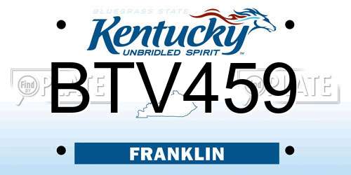BTV459 Kentucky License Plate