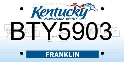 BTY5903 Kentucky License Plate