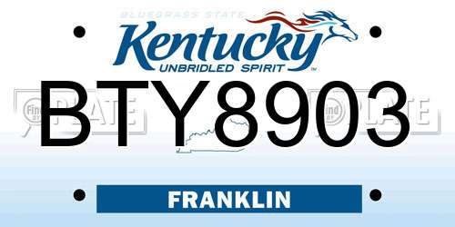 BTY8903 Kentucky License Plate