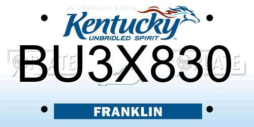 BU3X830 Kentucky License Plate