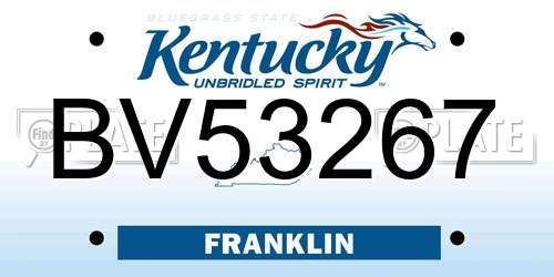 BV53267 Kentucky License Plate