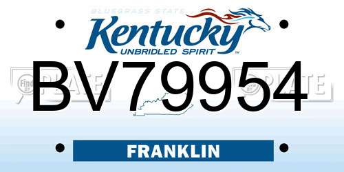 BV79954 Kentucky License Plate
