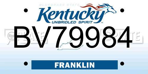BV79984 Kentucky License Plate