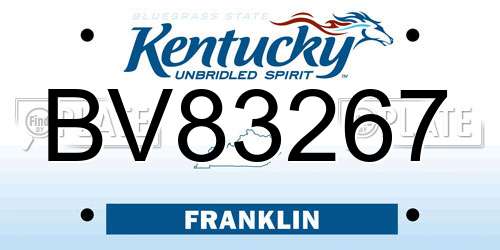 BV83267 Kentucky License Plate