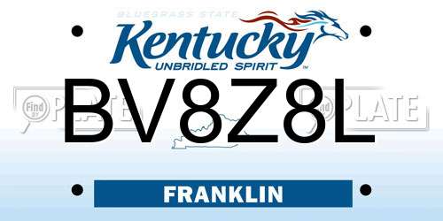 BV8Z8L Kentucky License Plate