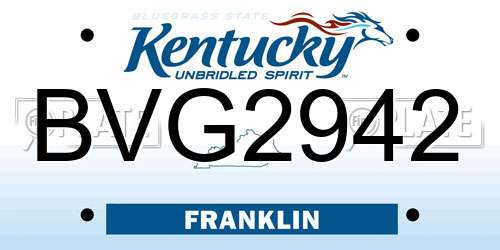 BVG2942 Kentucky License Plate