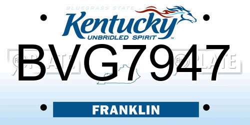 BVG7947 Kentucky License Plate