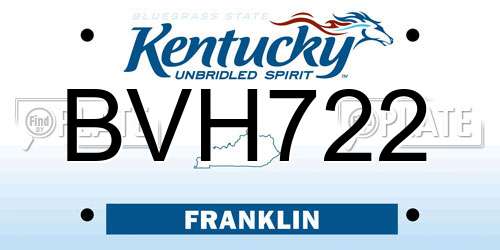 BVH722 Kentucky License Plate
