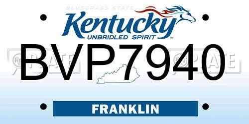 BVP7940 Kentucky License Plate