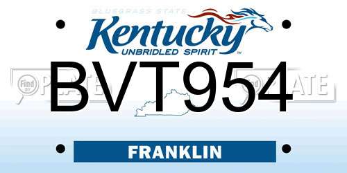 BVT954 Kentucky License Plate