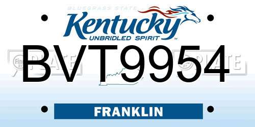 BVT9954 Kentucky License Plate