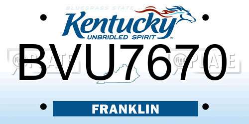 BVU7670 Kentucky License Plate