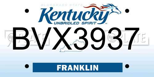 BVX3937 Kentucky License Plate