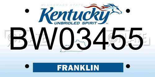 BW03455 Kentucky License Plate