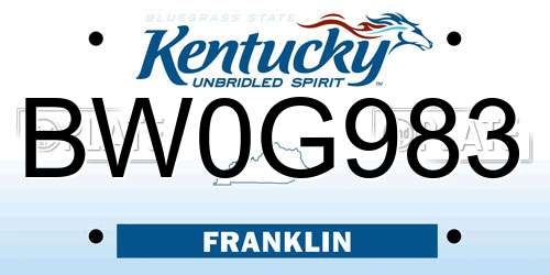 BW0G983 Kentucky License Plate