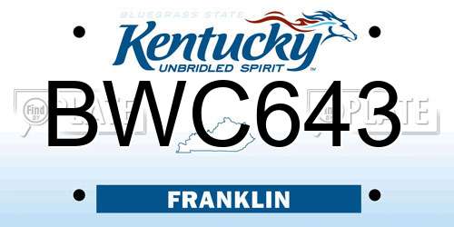 BWC643 Kentucky License Plate
