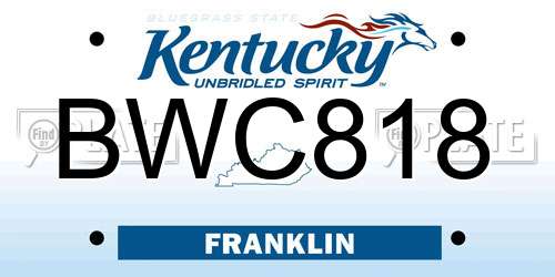 BWC818 Kentucky License Plate