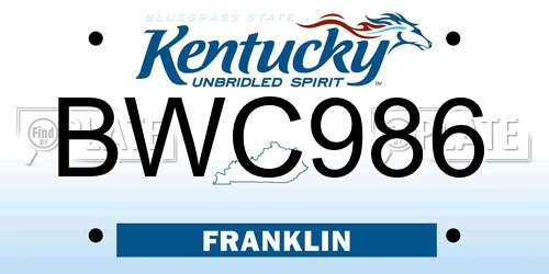 BWC986 Kentucky License Plate